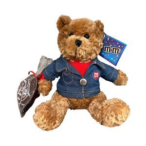 2003 Vintage M&M Candy Collectible Teddy Bear Denim Jacket Plush Stuffed Toy‎